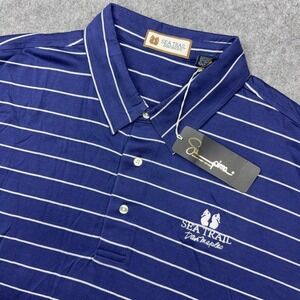 Sea Trail Polo Shirt Mens 2XL Blue Striped Dan Maples Sunset Beach NC Golf NEW